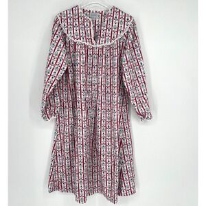 Lanz of Salzburg Nightgown Womens S Flannel Red Hearts Flowers Floral Tyrolean